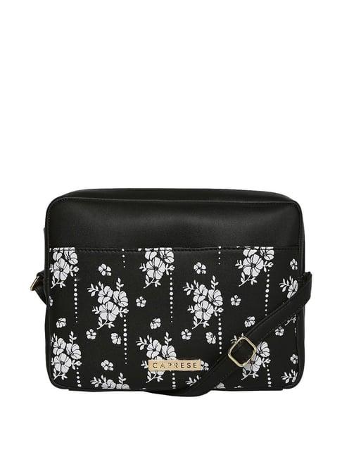 caprese hilton black faux leather printed sling handbag