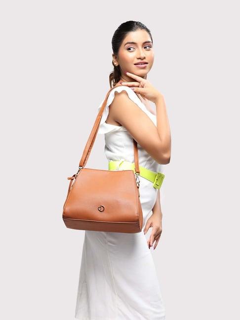 caprese milan tan solid small shoulder handbag