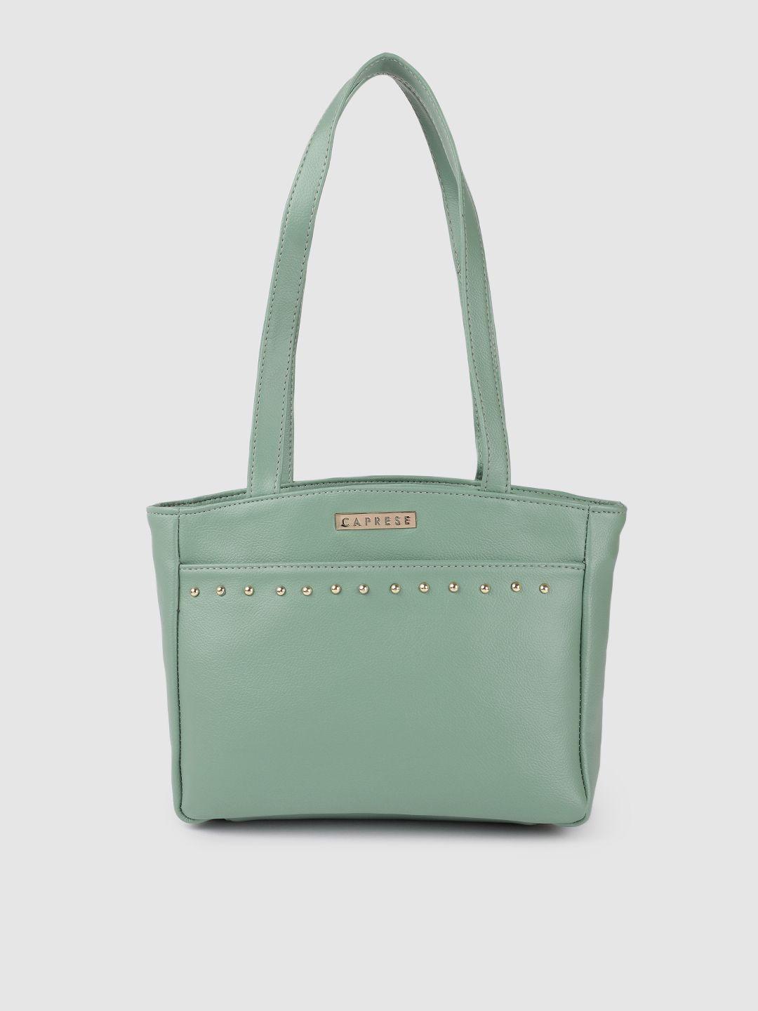 caprese mint green solid embellished structured shoulder bag