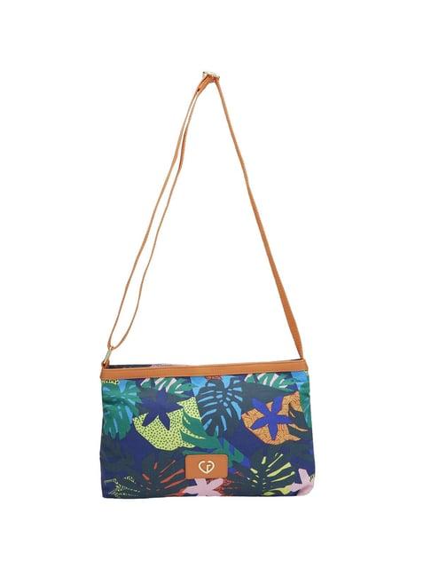 caprese octavia indigo canvas printed sling handbag