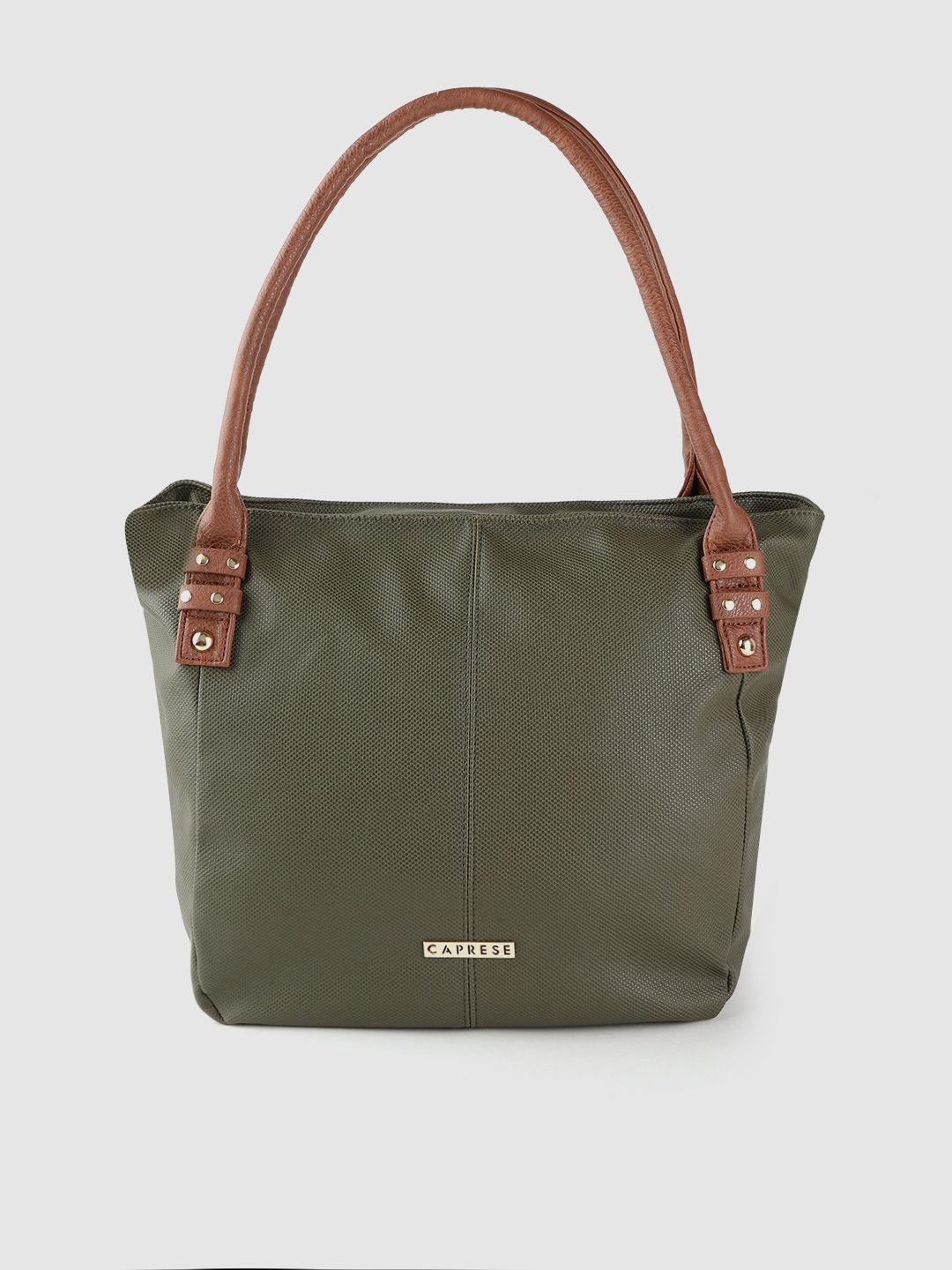 caprese olive green textured kisha shoulder bag