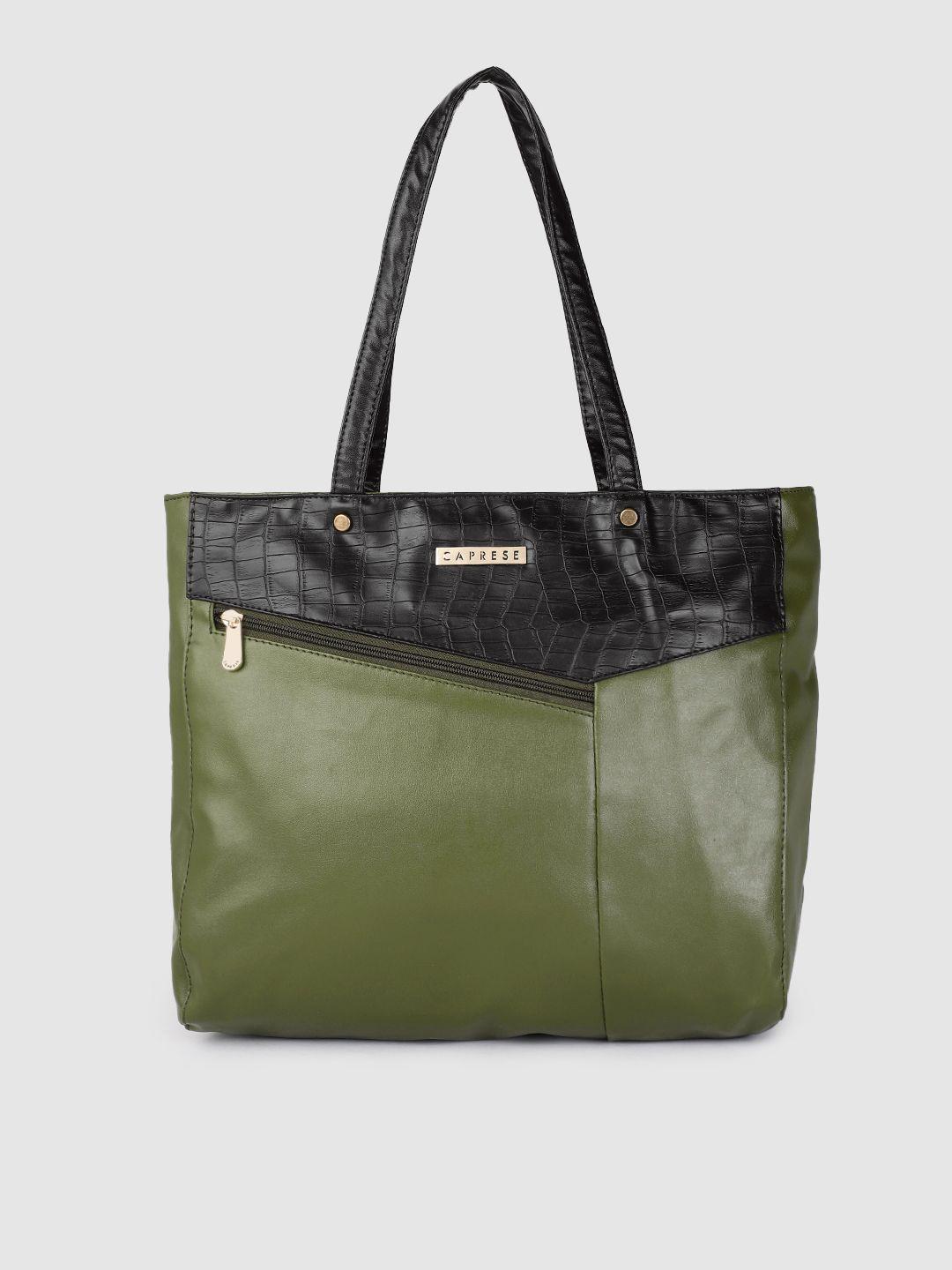caprese olive green textured structured shoulder bag