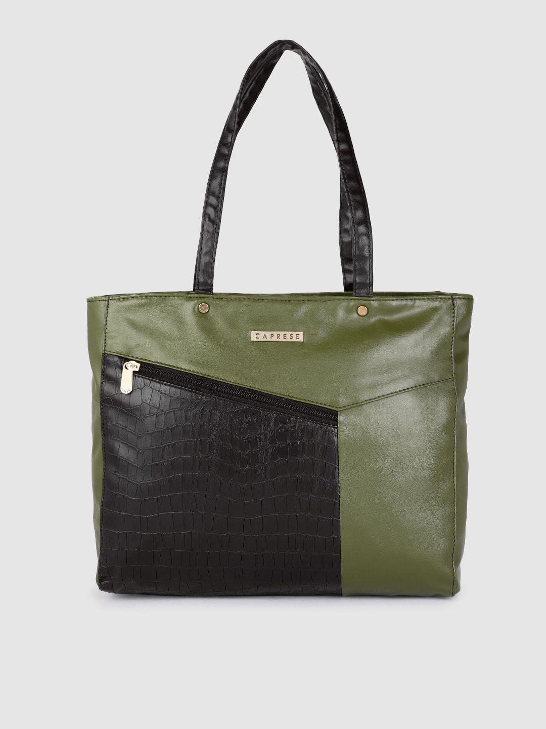 caprese olive green textured structured shoulder bag