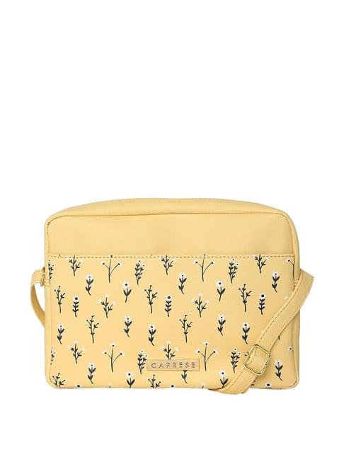 caprese pensa mellow yellow faux leather floral sling handbag