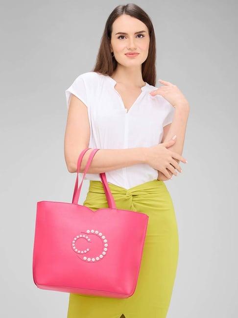 caprese pink solid medium tote handbag