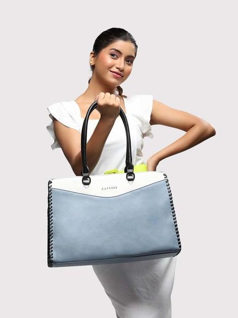 caprese rome blue color block large shoulder handbag