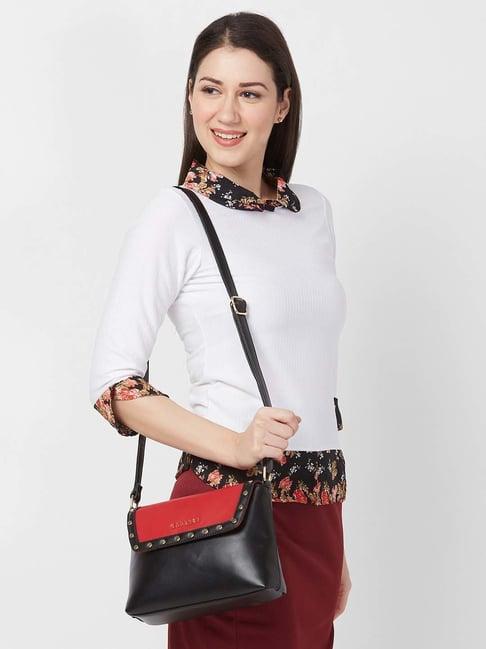 caprese shelby red & black color block medium sling handbag