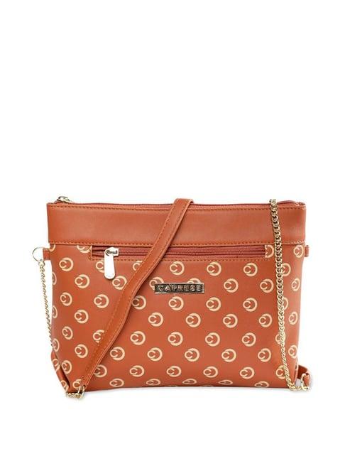 caprese siesta tan faux leather printed sling handbag