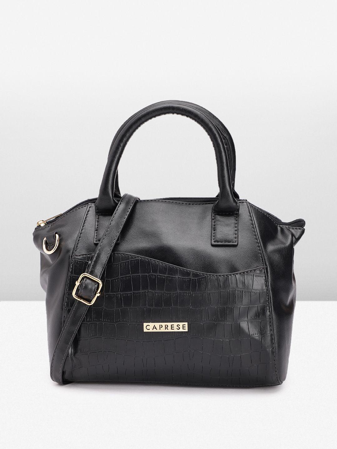 caprese solid structured handheld bag with minimal crocodile textured detail