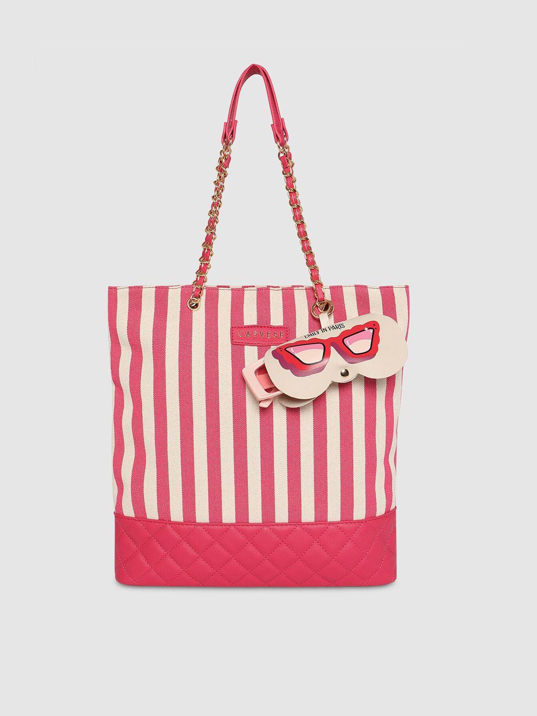 caprese striped pu structured tote bag with charm