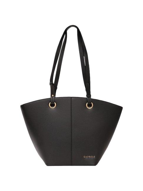 caprese tasha black faux leather solid tote handbag