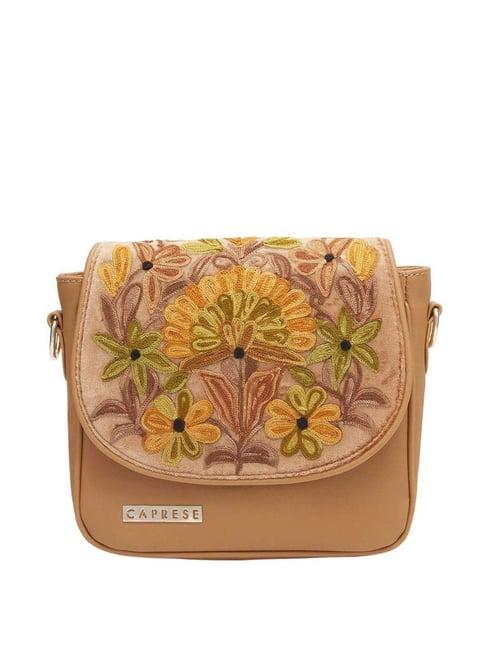 caprese tresna beige embroidered large sling handbag