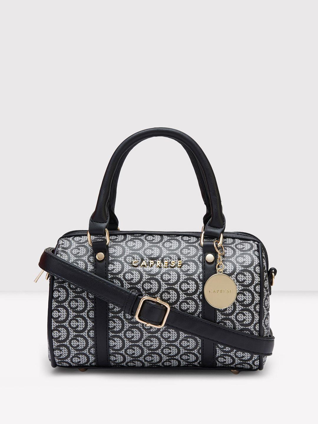 caprese typography printed leather structured satchel bag