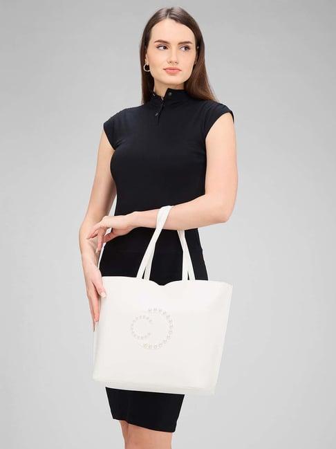 caprese white solid medium tote handbag