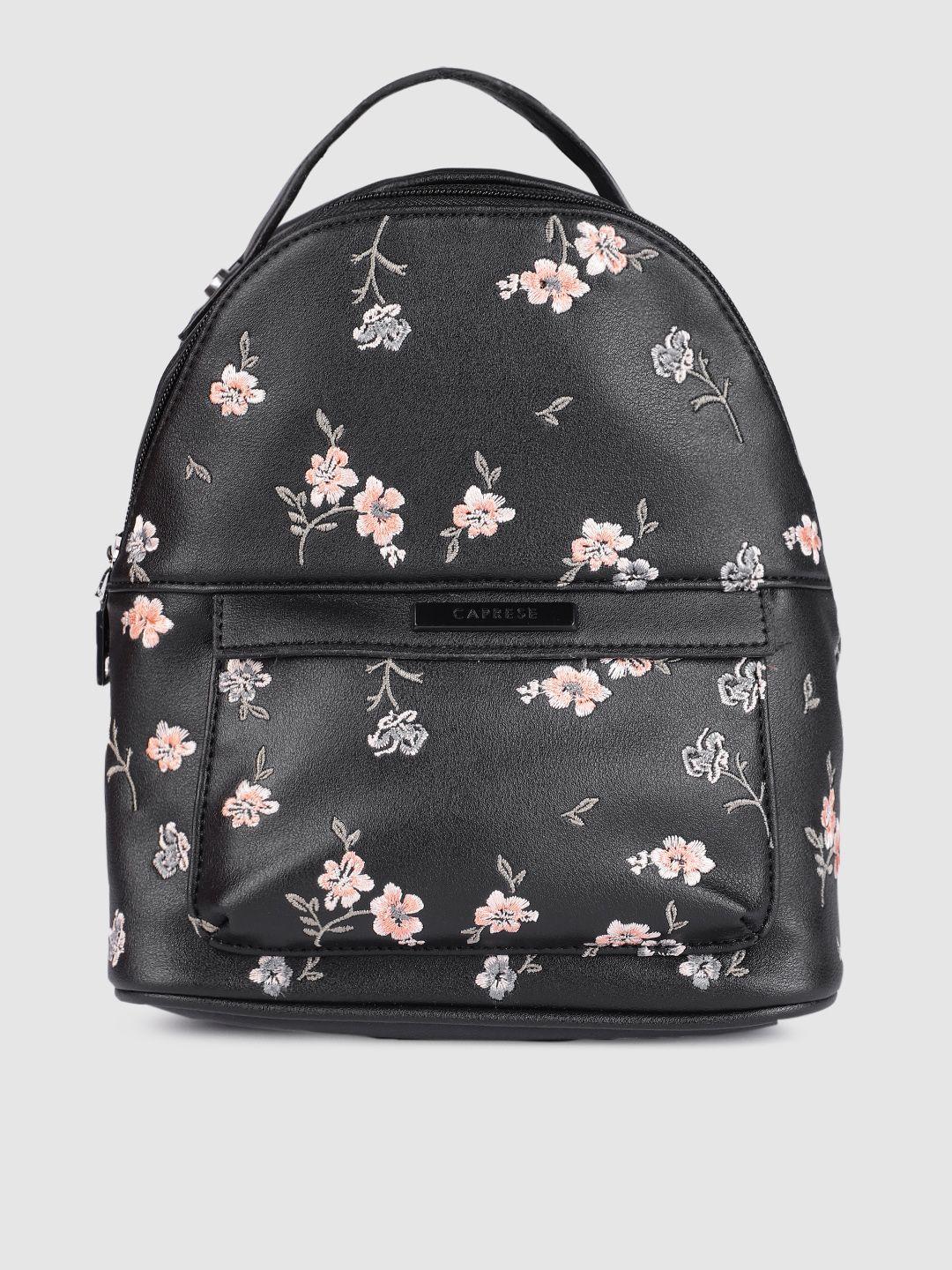 caprese women black floral embroidered bloom leather backpack