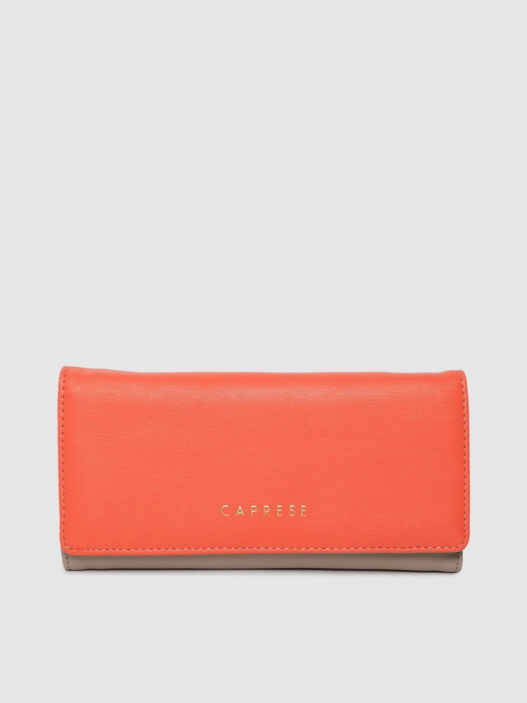 caprese women coral orange solid three fold wallet