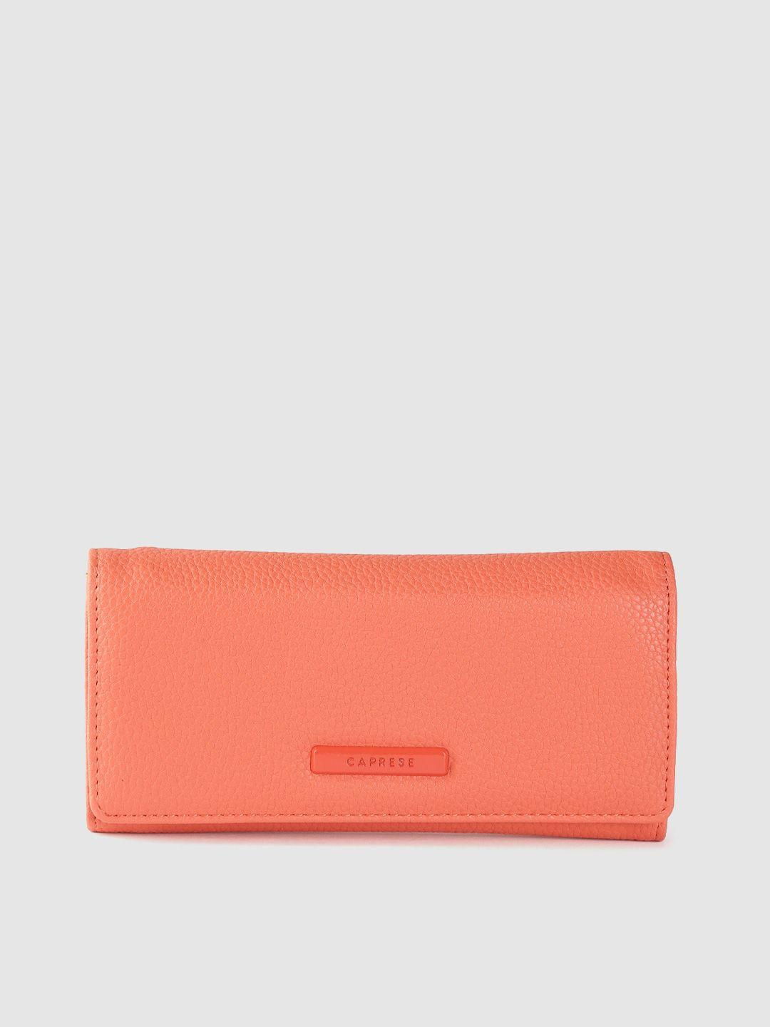 caprese women coral orange solid three fold wallet