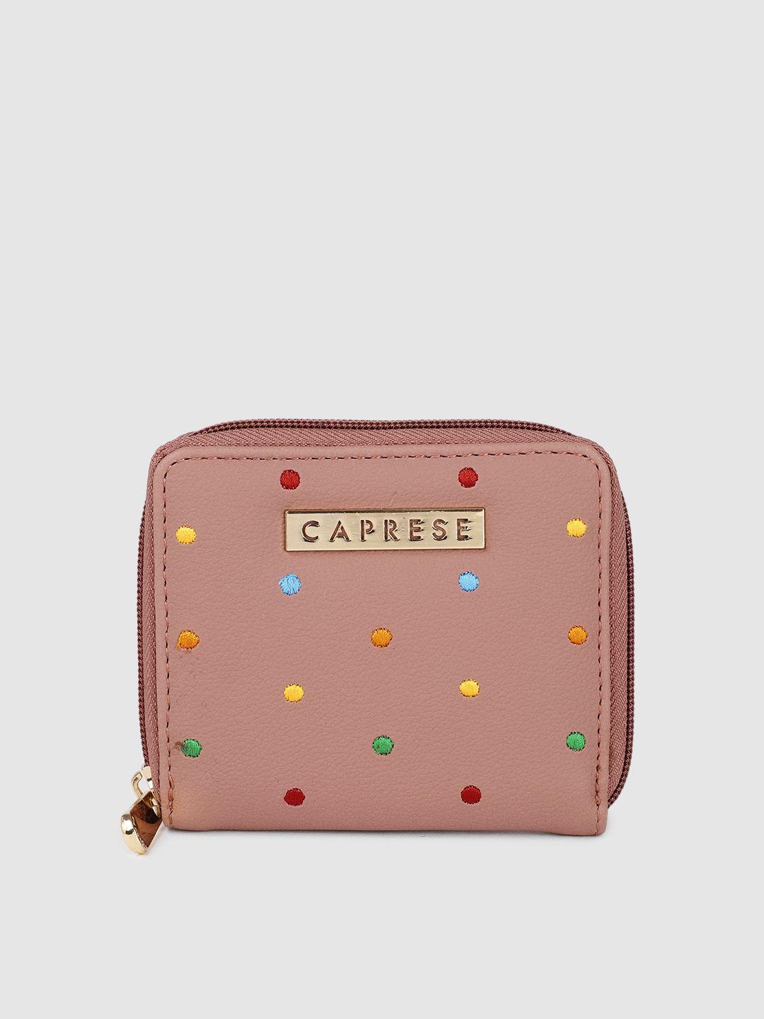 caprese women embroidered zip around wallet