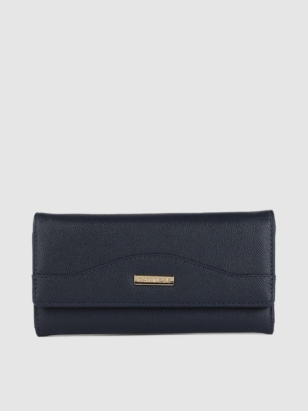 caprese women navy blue solid two fold wallet