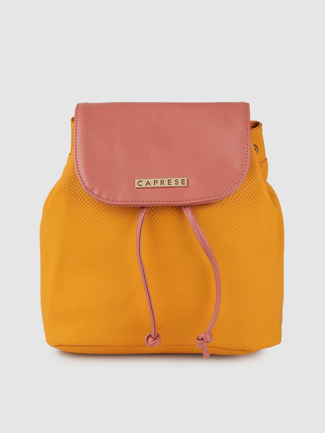 caprese women yellow & pink textured leather backpack