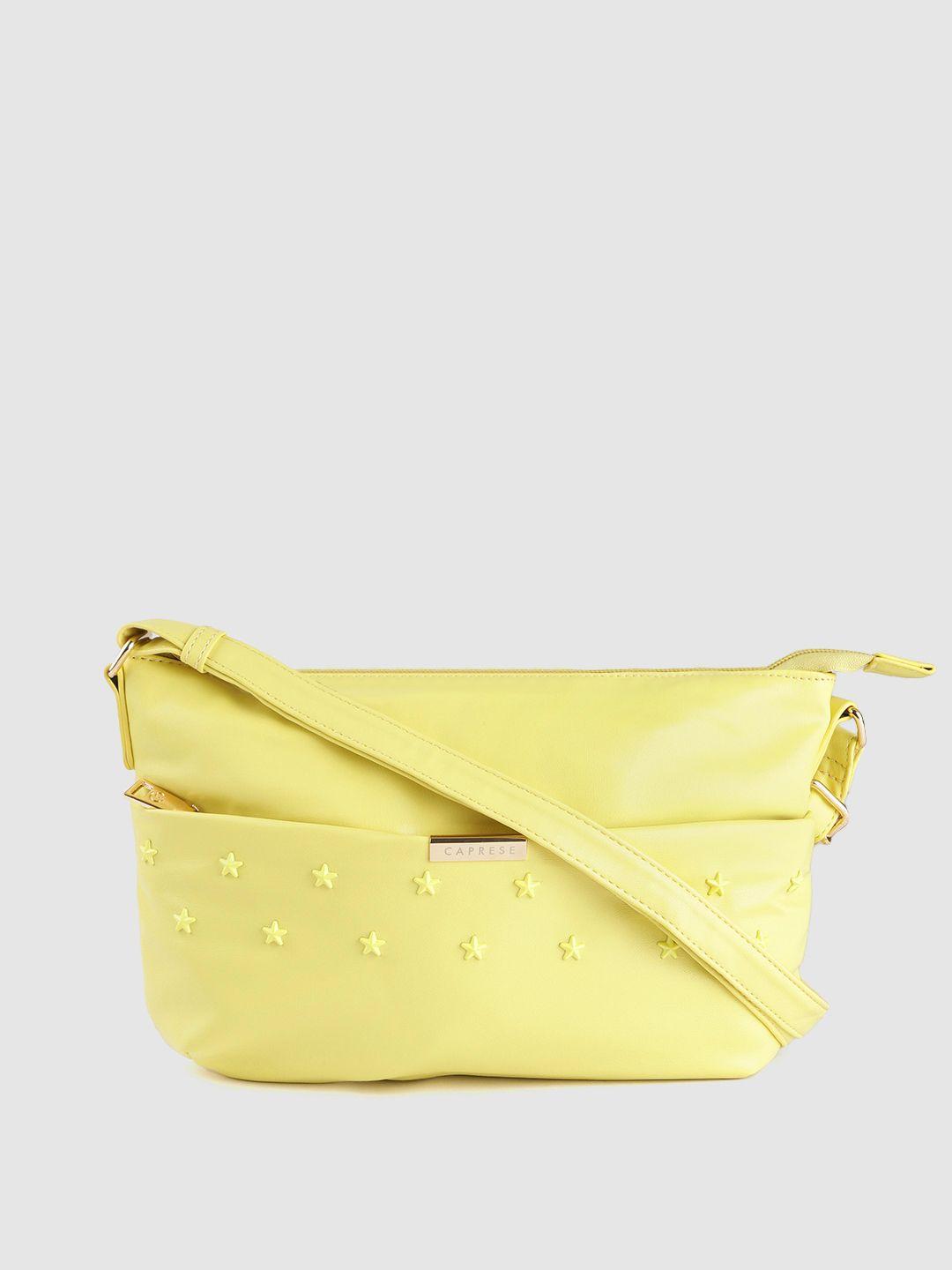 caprese women yellow solid structured sling bag with embellished detail