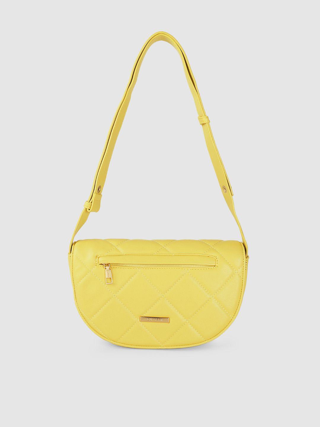 caprese yellow solid quilted half moon crossbody sling bag