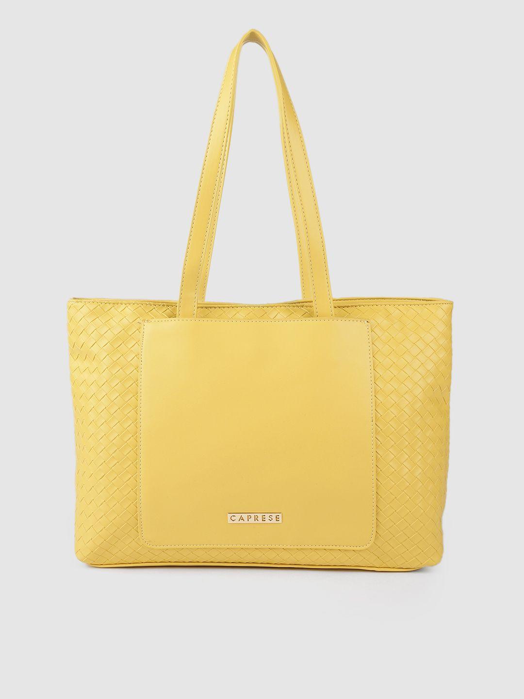 caprese yellow woven design structured shoulder bag