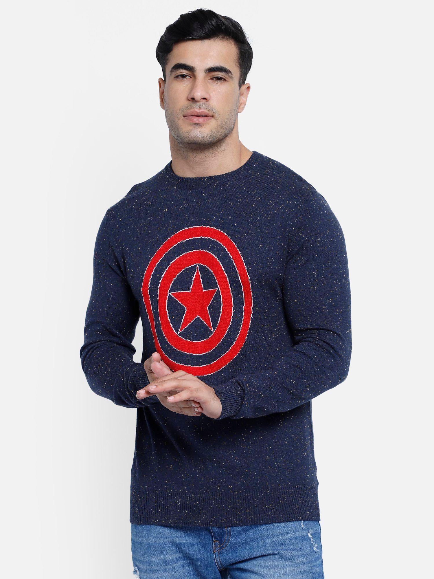 captain america featured blue sweater for men