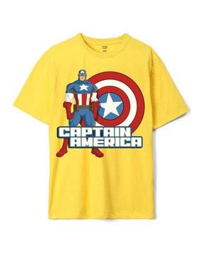 captain america print loose fit crew-neck t-shirt