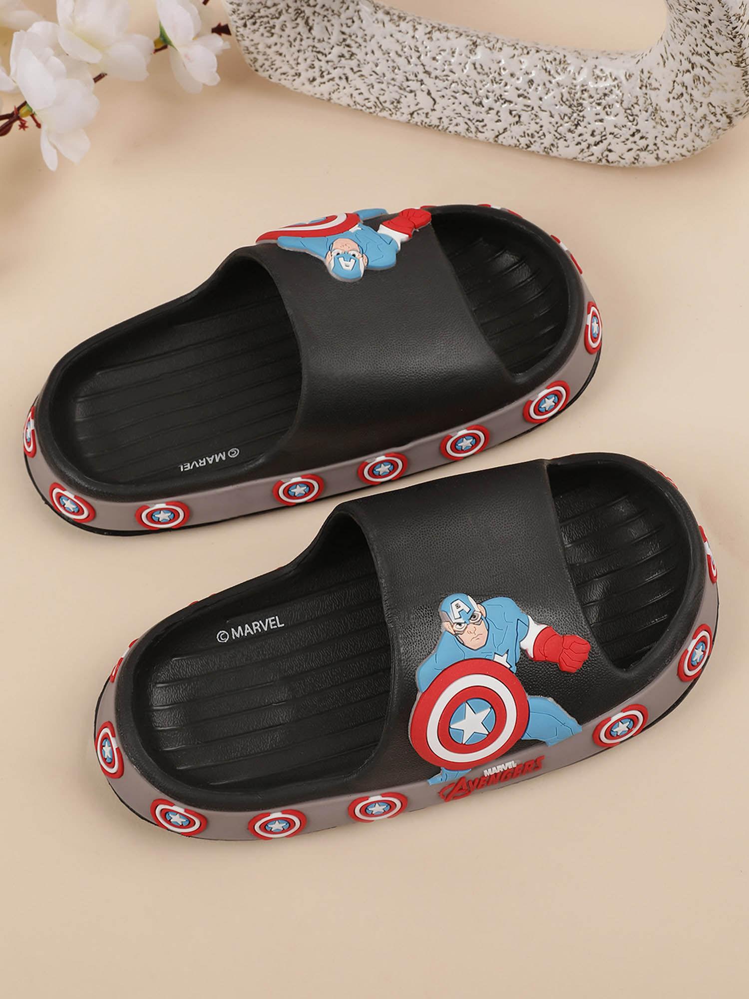 captain america printed kids boys black sliders