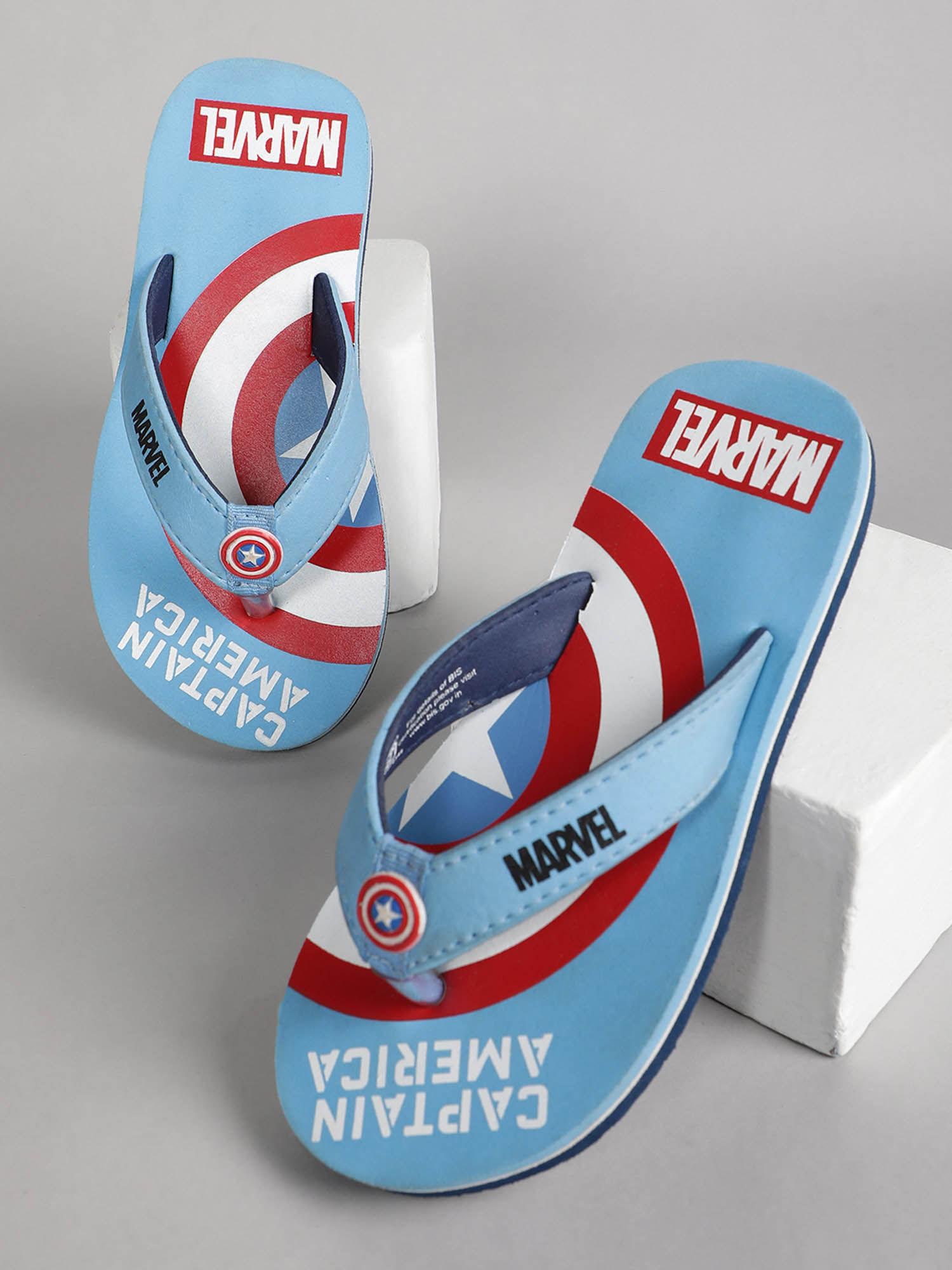 captain america printed kids boys sky blue flipflops