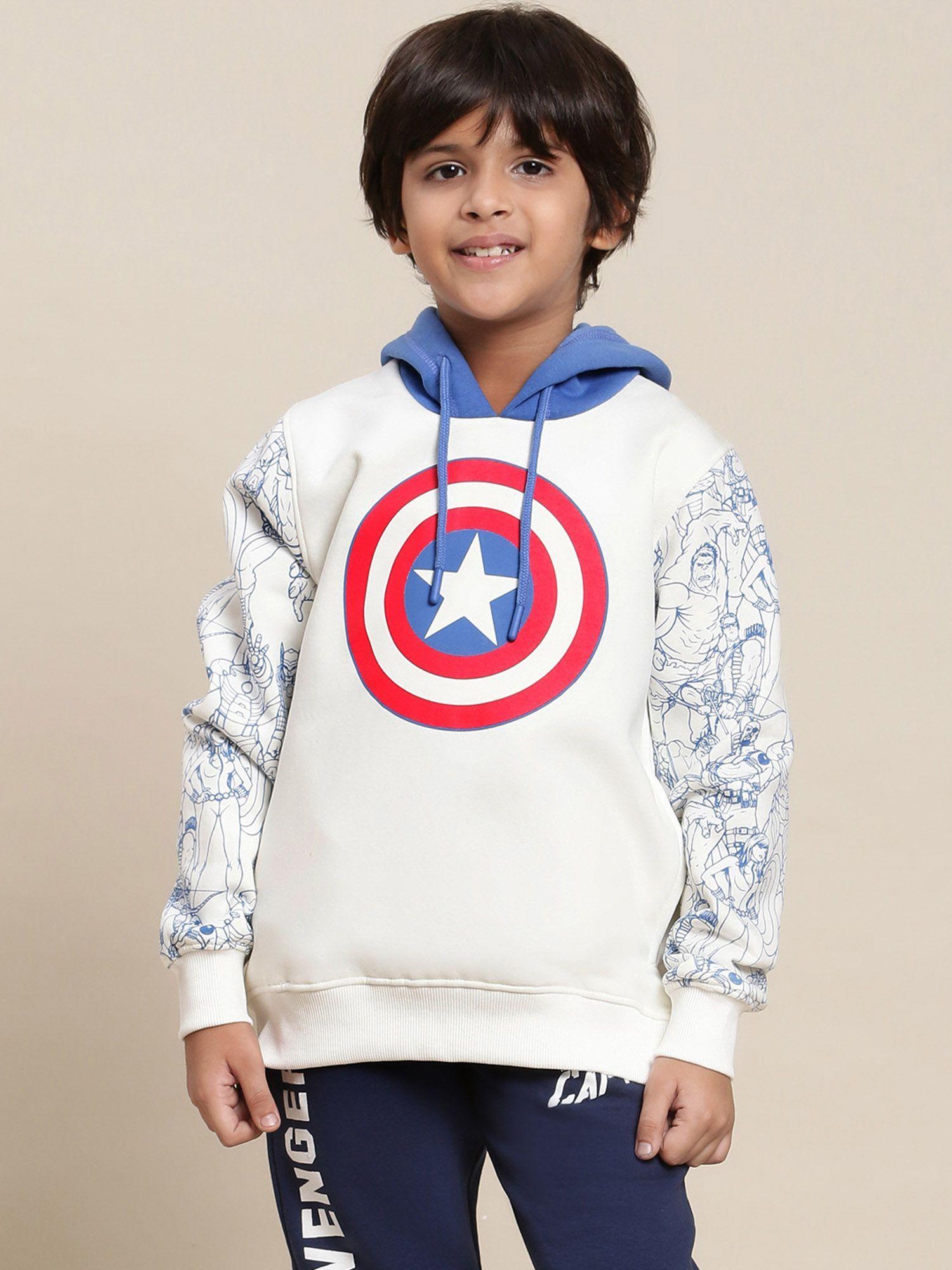 captain america printed off-white hoodie for boys
