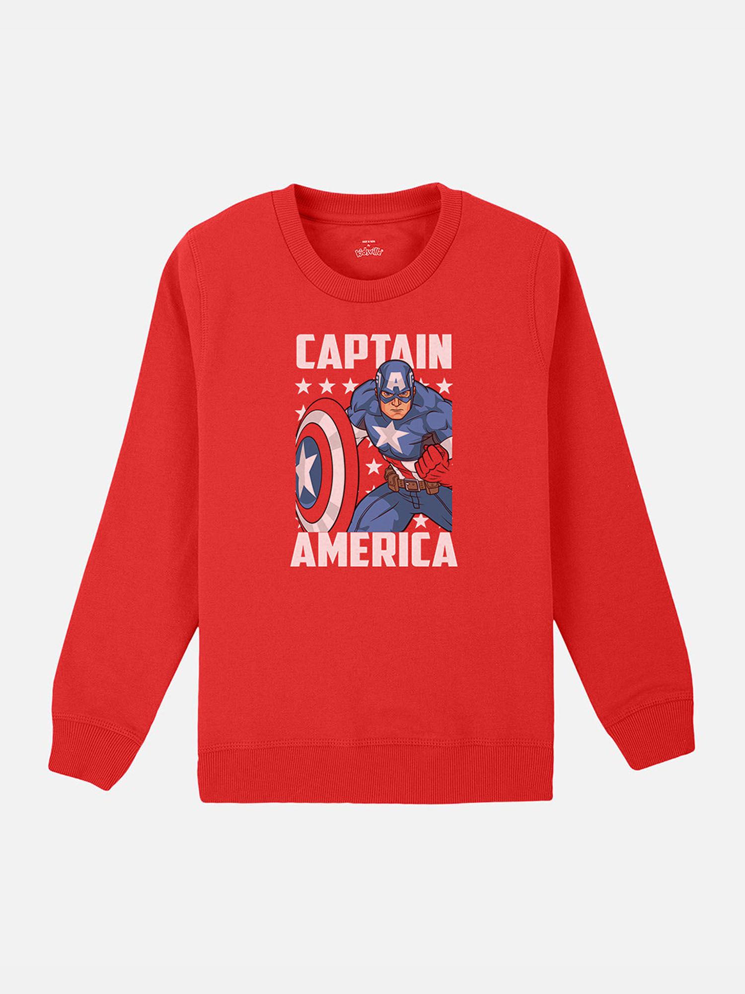 captain america printed red full sleeve sweater