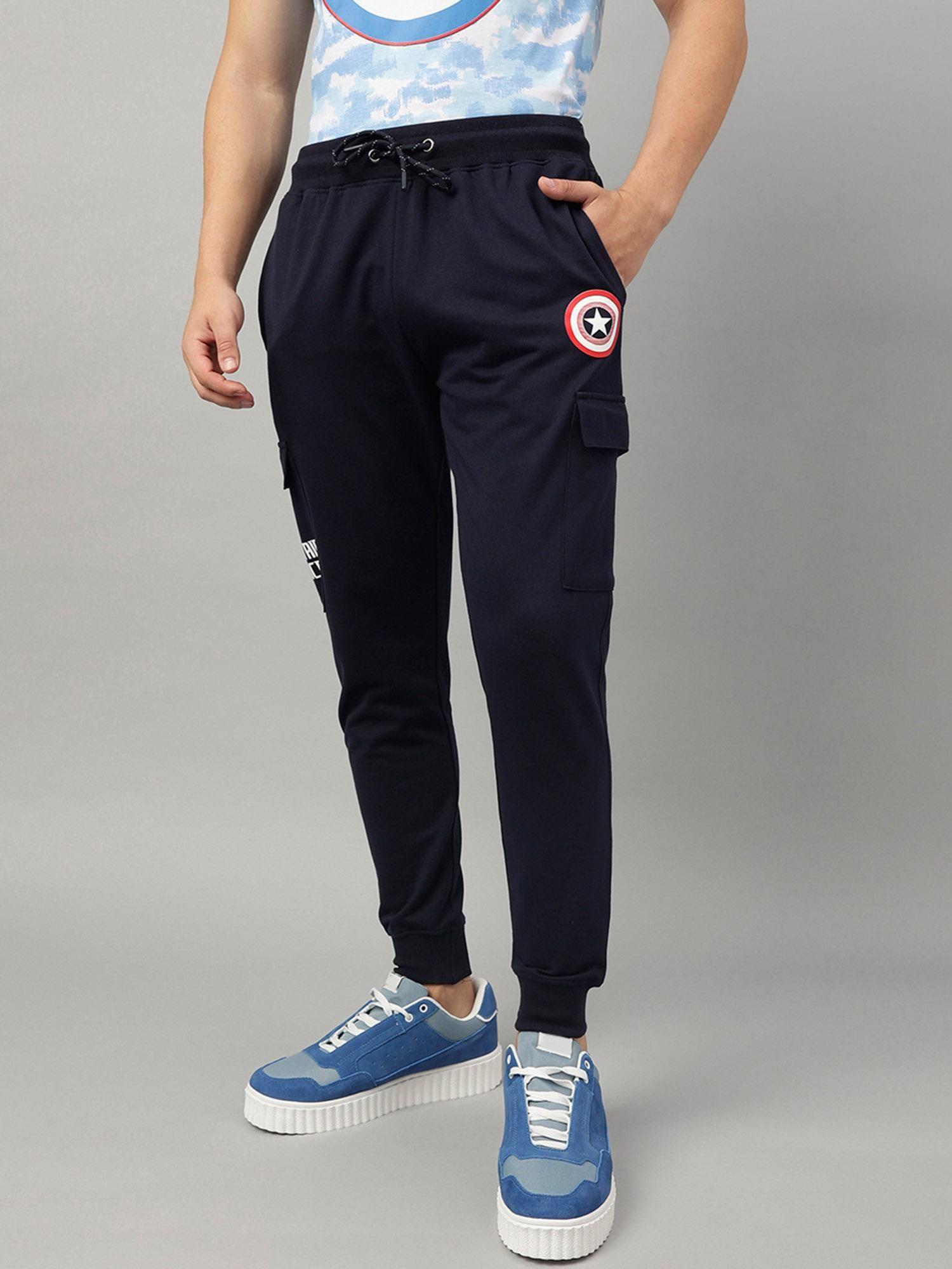 captain america printed regular fit navy blue cotton blend men jogger