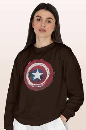 captains shield symbolic round neck womens sweatshirt - brown