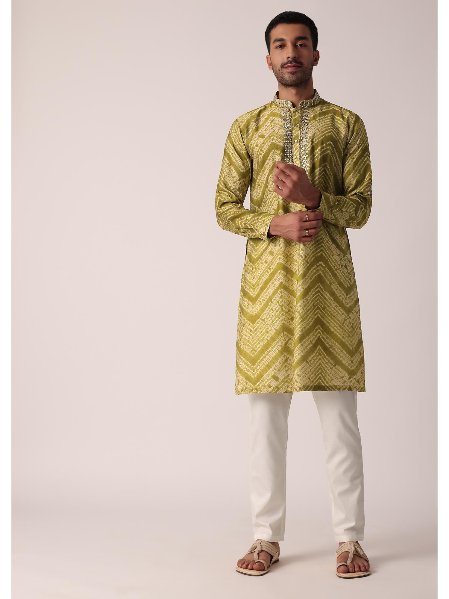 captivating green cotton kurta for men