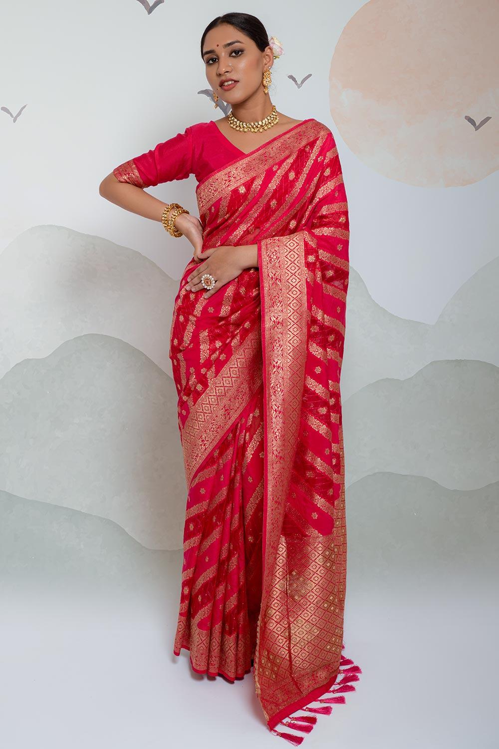 captivating pink organza silk saree with blouse