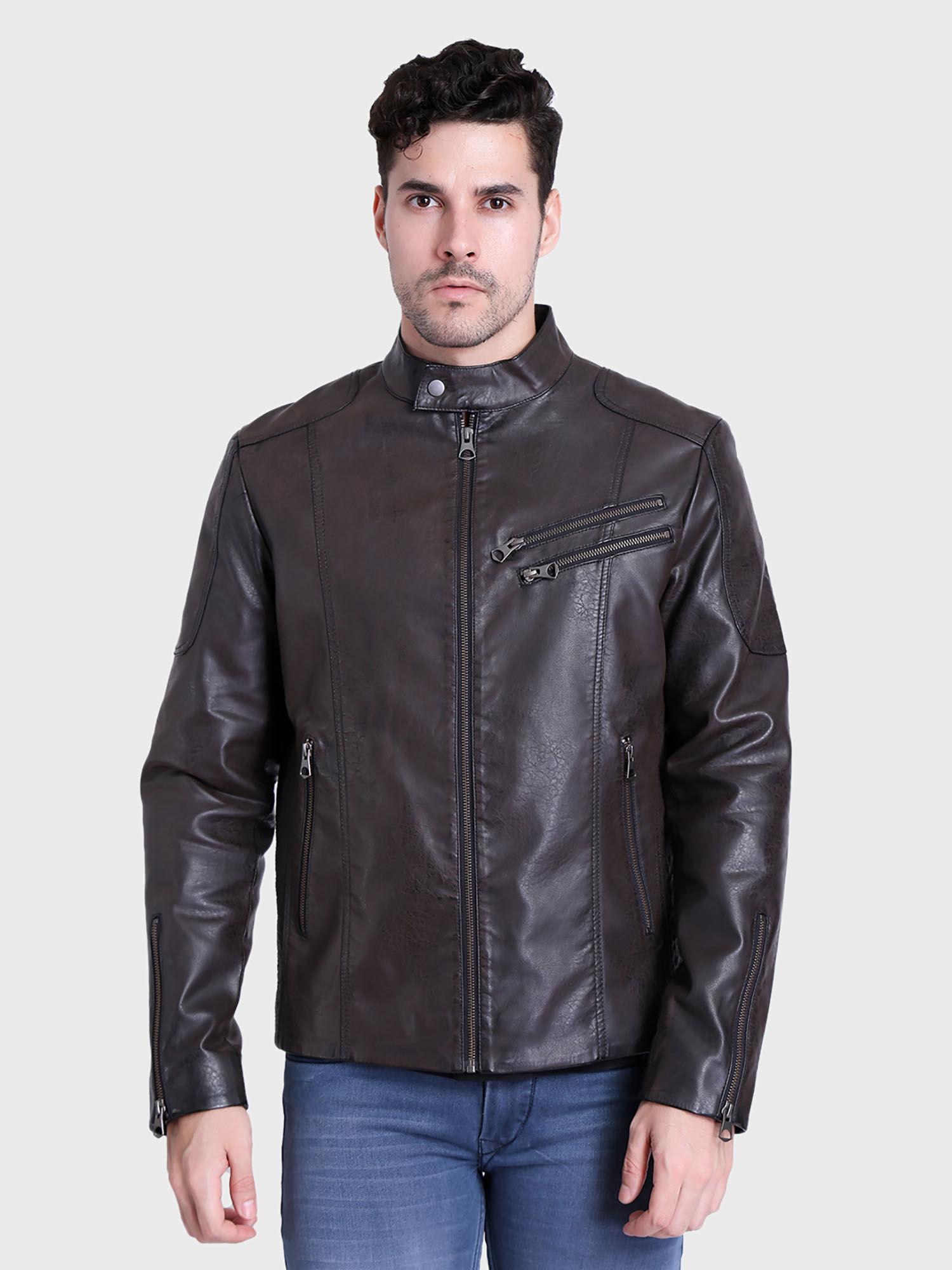 caramel double zip leather jacket