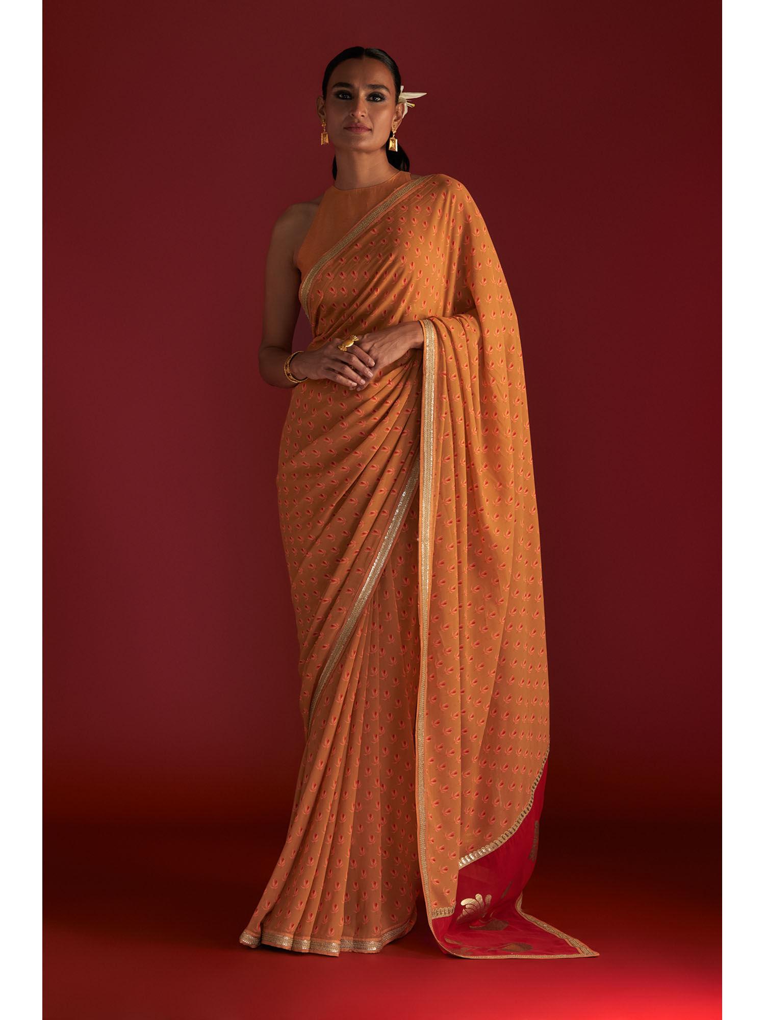 caramel nectar cup saree with unstitched blouse