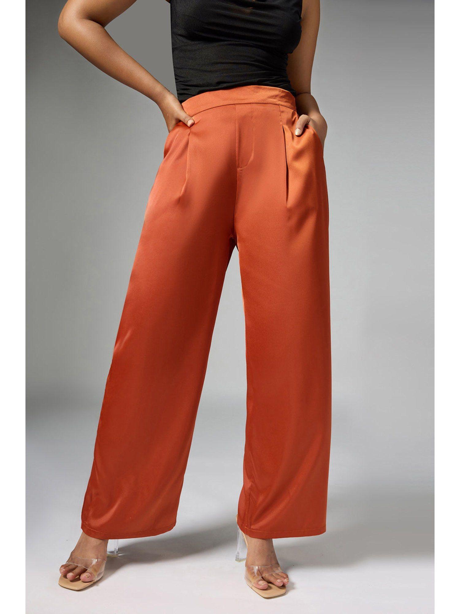 caramel rust satin wide korean pant