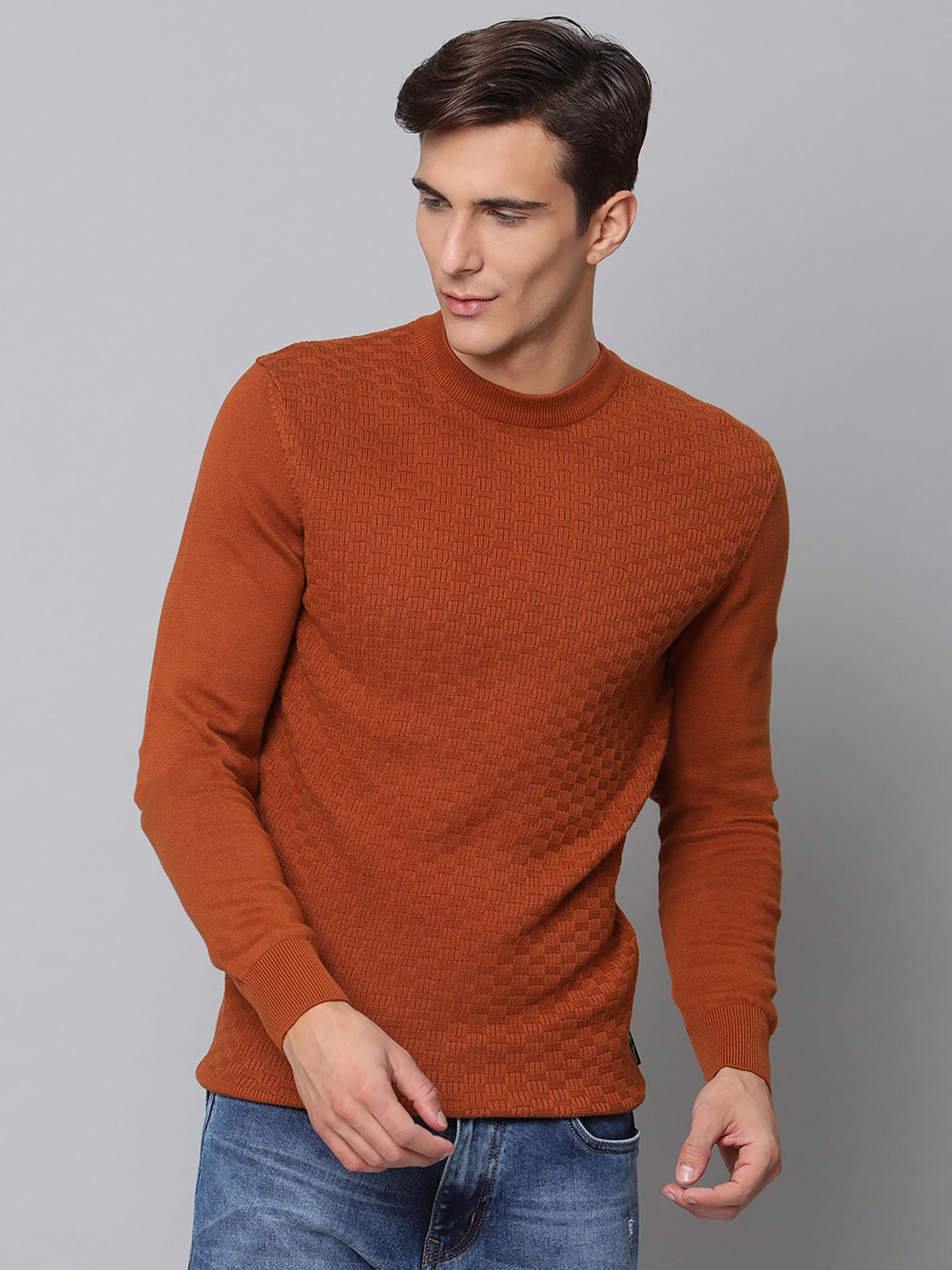 caramel solid round neck sweater