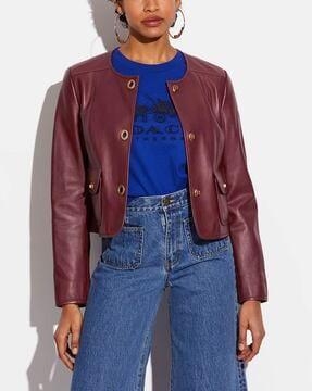 cardi button-down slim leather jacket with flap pockets