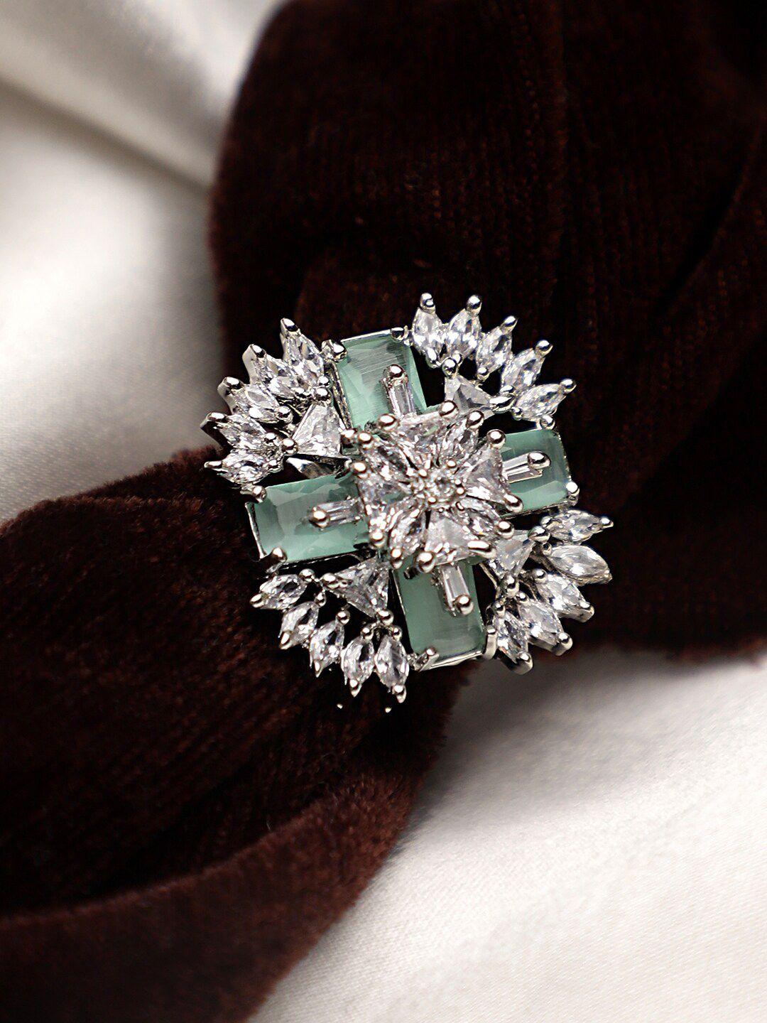 cardinal green & silver-toned american diamond ring