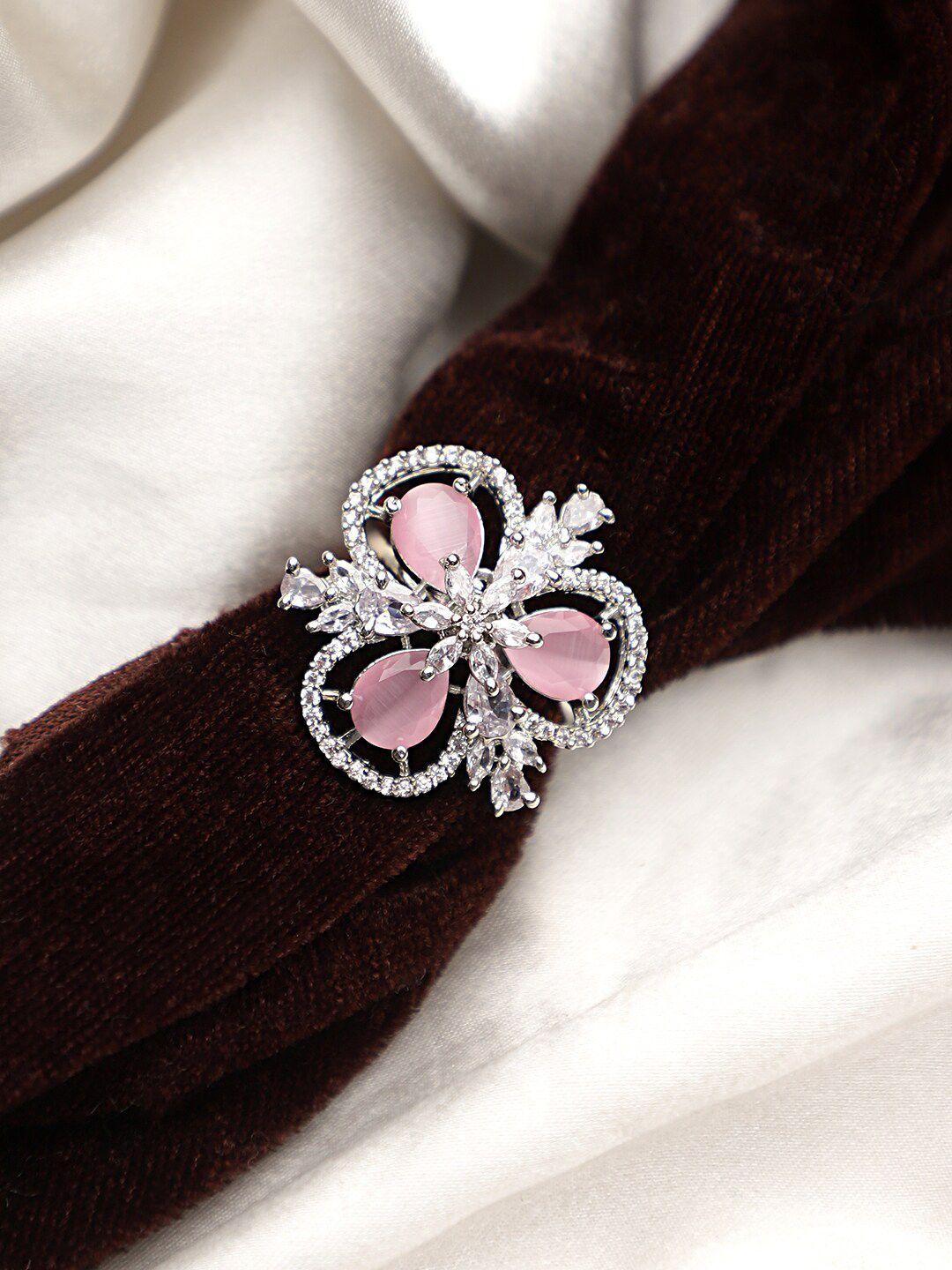 cardinal women pink & silver artificial stones & beads adjustable ring