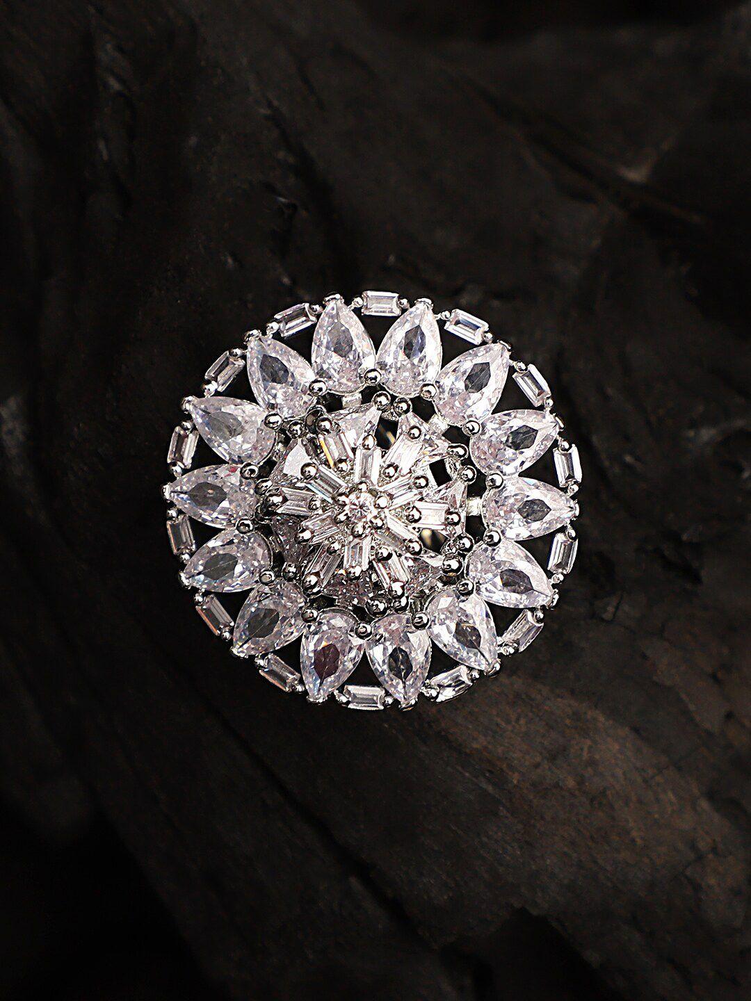 cardinal silver-plated american diamond studded adjustable ring