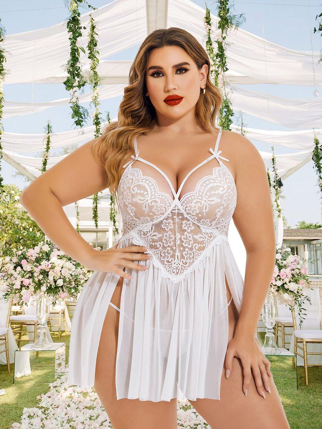 caredone plus size floral self design shoulder straps lace baby doll