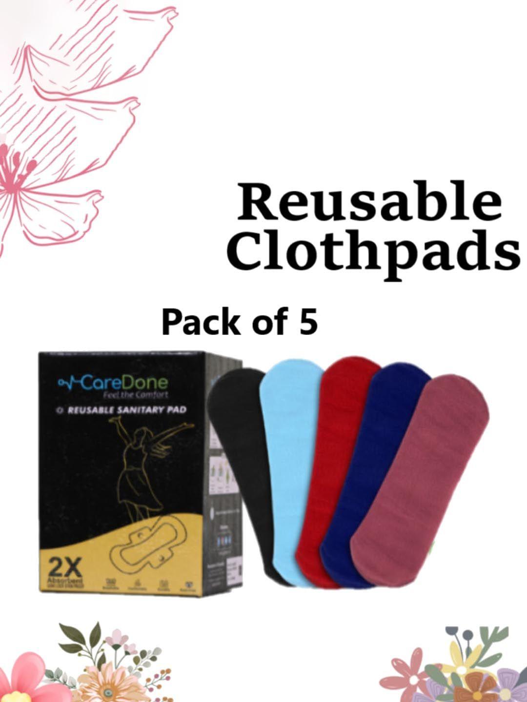 caredone set of 5 4-layered ultra thin rash free reusable sanitary cloth pads