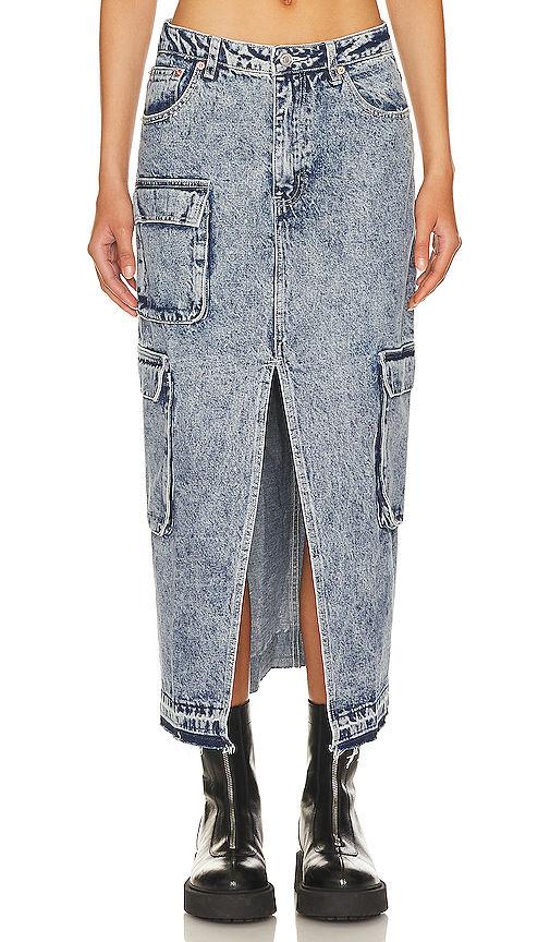 cargo maxi denim skirt