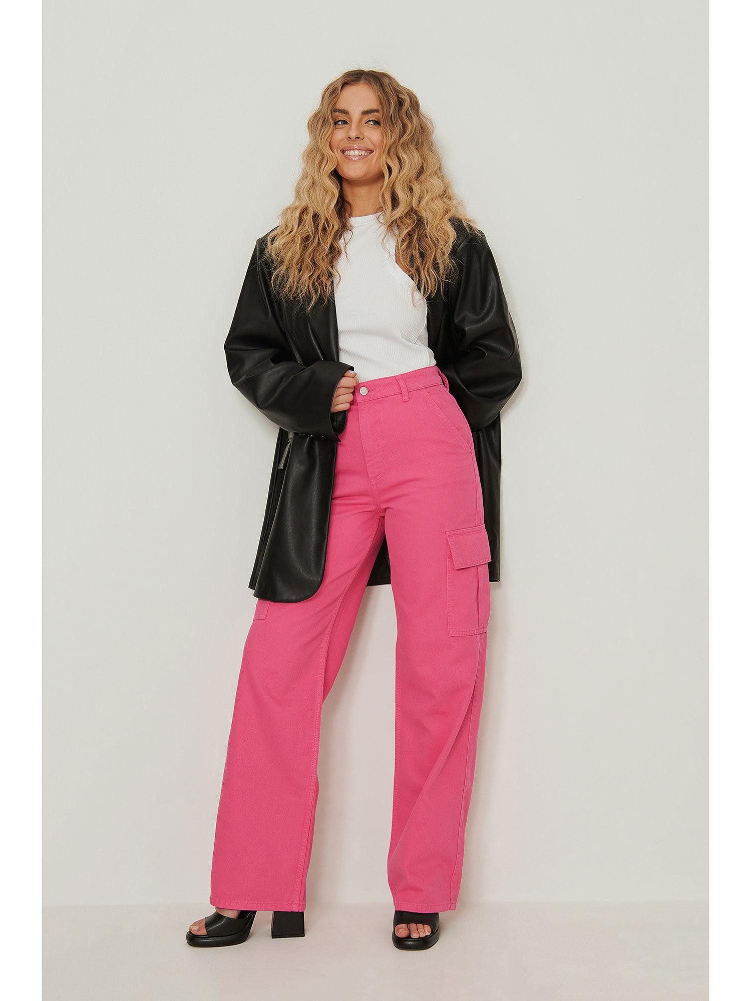 cargo wide leg jeans-neon pink