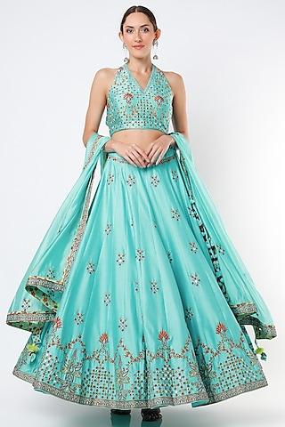 caribbean blue embroidered lehenga set